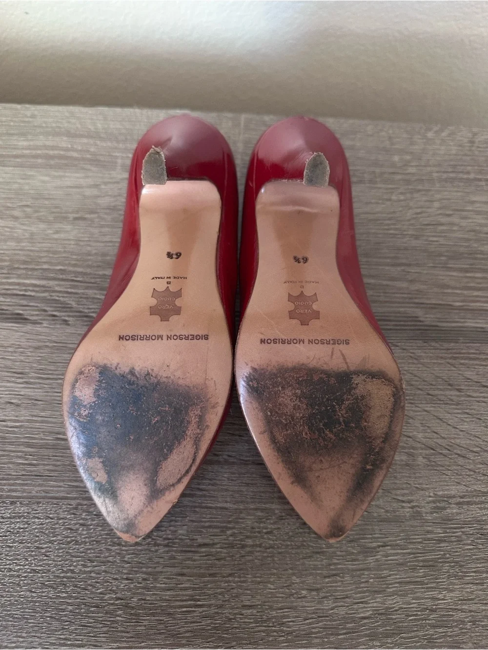 Vintage Sigerson Morrison Size 6.5 Red Patent Leather Pointed Toe Stiletto Heels